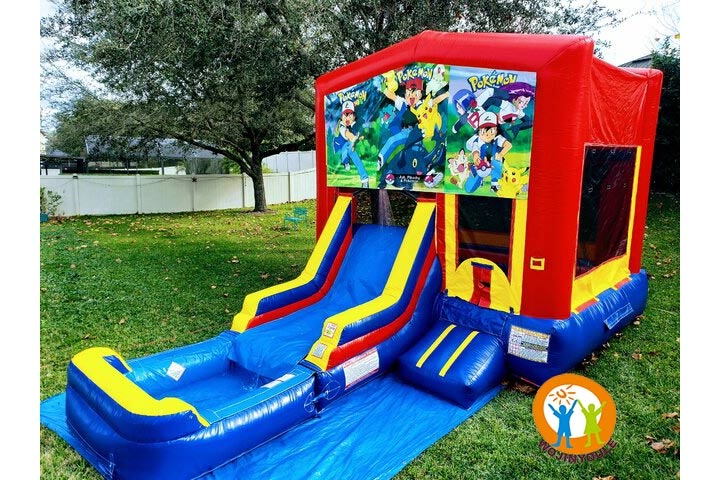 WB336 Pokemon Theme Inflatable Wet Combo Castle Slide with Pool