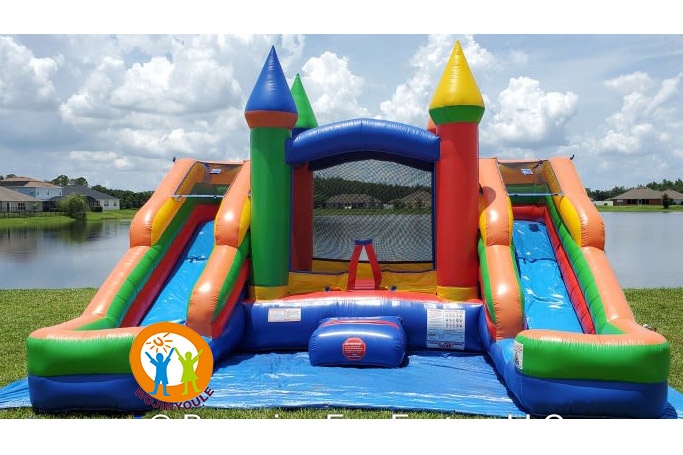 WB355 Toddlers Rainbow Wet & Dry Bounce Combo with Double Slide