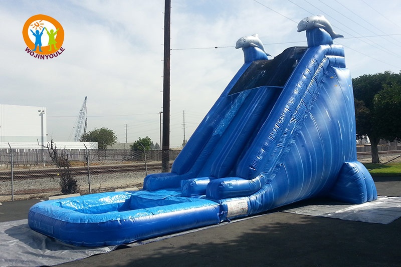 WW145 27ft Blue Dolphin Inflatable Water Slide with Pool