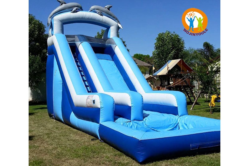 WW147 20ft Tall Blue White Dolphin Inflatable Water Slide with Pool