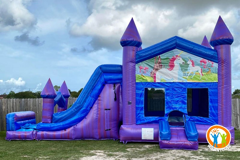 WB374 Unicorn Dry Purple Castle Bounce House Combo Slide