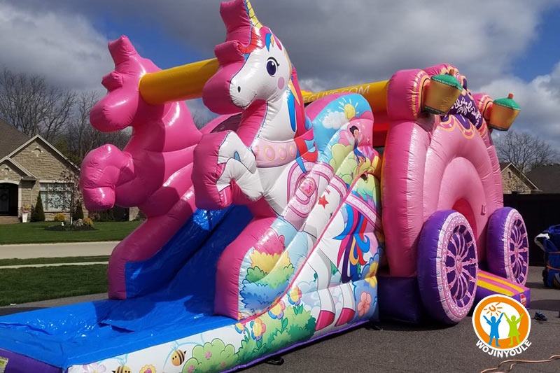 WB434 Pink Unicorn Shimmer Carriage Inflatable Combo Slide Bouncy Castle