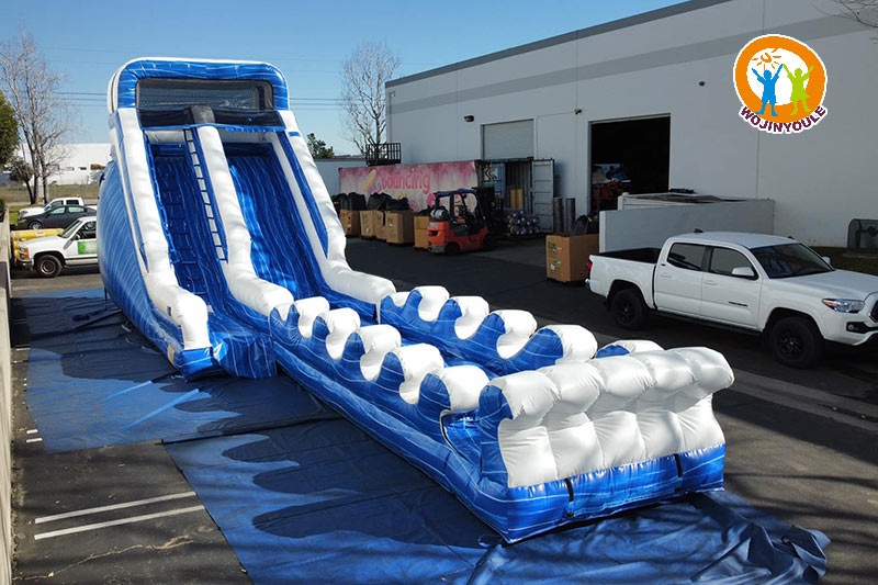WS238 18ft Tall White Blue Wave Inflatable Water Slide