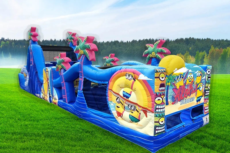 OC211 50ft Minions Theme Inflatable Obstacle Course Wet Dry Sldie