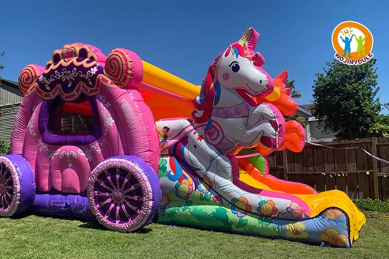 WJ218 Unicorn Princess Carriage Castle Inflatable Combo Bouncer Slide