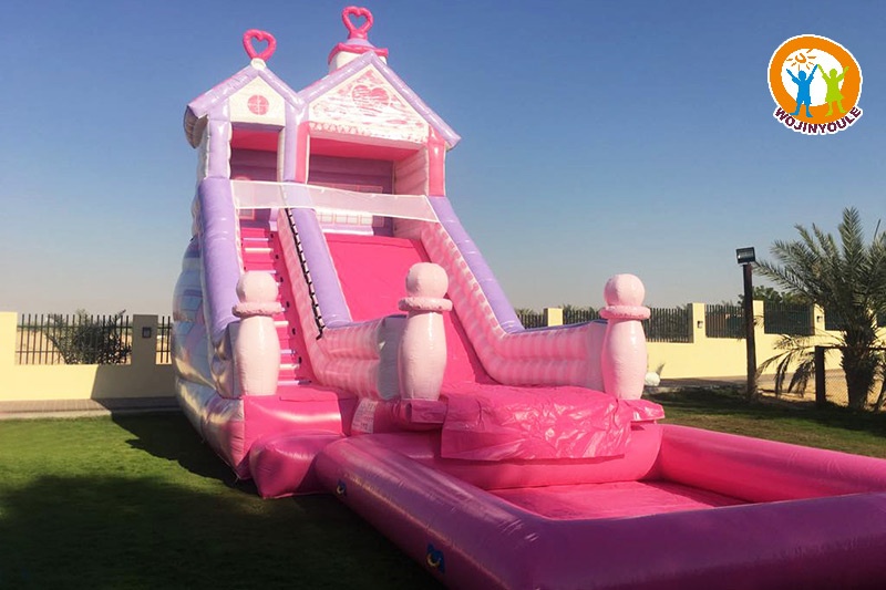 WS032 Pink Doll House Theme Inflatable Water Slide with Pool Set