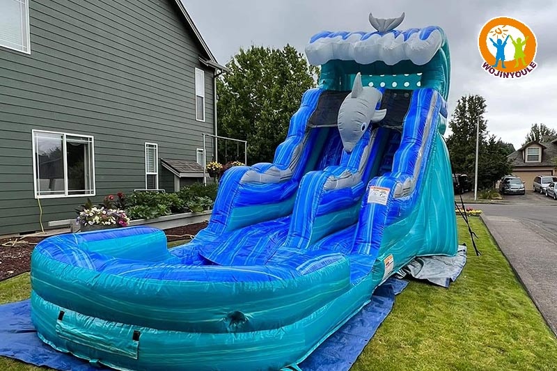 WW125 Dolphin Tail 15ft Tall Inflatable Water Slide Pool Set