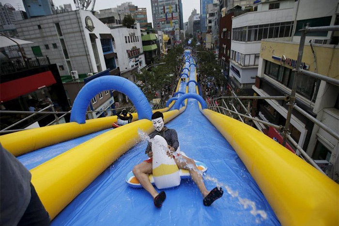 WW161 Dual Lane Customized Slide the City Inflatable Slip N Slide