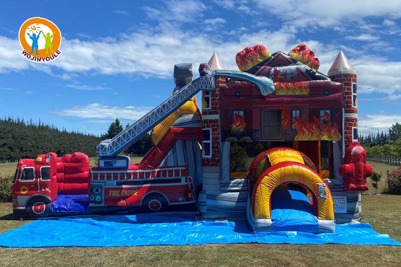 WB527 Fire Truck Inflatable Wet Combo Bouncy Castle Jumping Slide