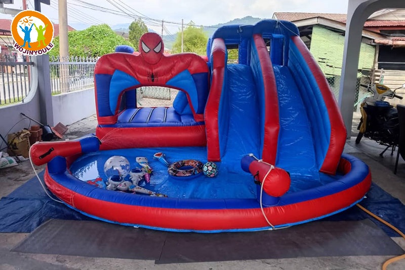 WW078 Spiderman Backyard Water Park Inflatable Castle Water Slide Pool Set