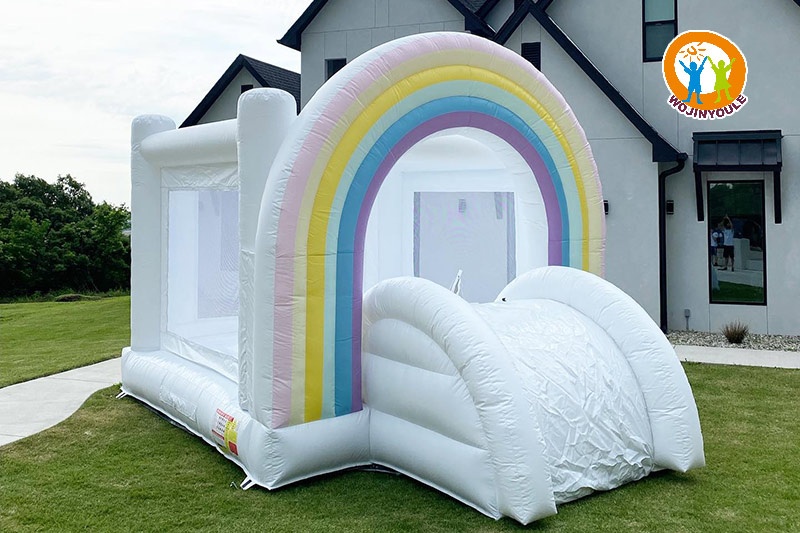 WJ260 White Rainbow Wedding Bounce House Inflatable Slide
