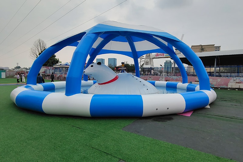 WP017 Commercial Ice Age Bear Round Inflatable Water Pool Jumping Roof
