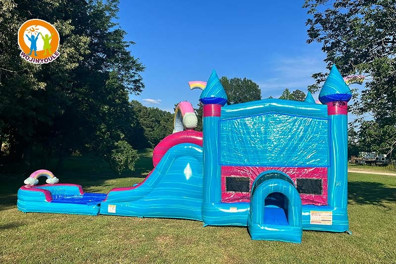 WB678 Dual Lane Rainbow Combo Wet Inflatable Bouncer Slide