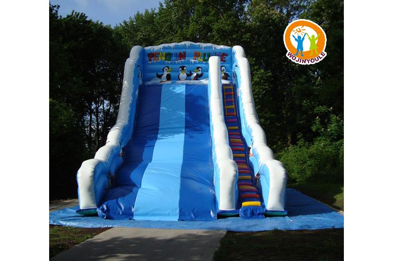 DS144 30ft Tall Aqua Drop Penguins Inflatable Dry Slide