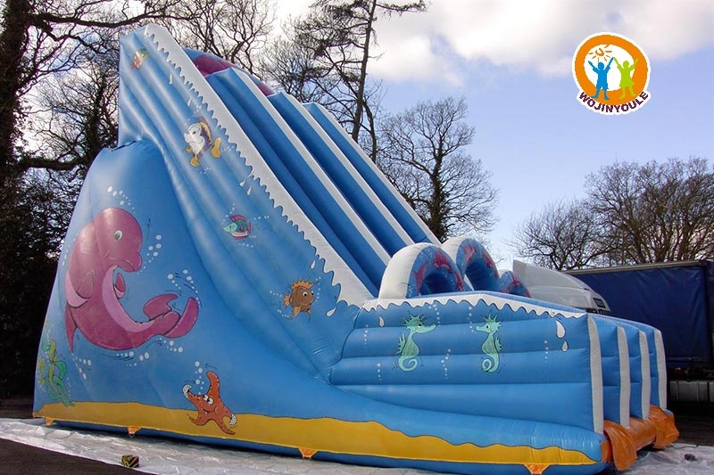 DS152 26ft Tall Blue Dolphin Theme Inflatable Dry Slide