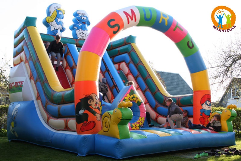 DS205 Smurfs Double Lane 18ft Inflatable Dry Slide
