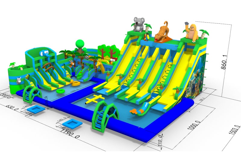 GP052 Safari Inflatable Water Park Playround with Pool Slide