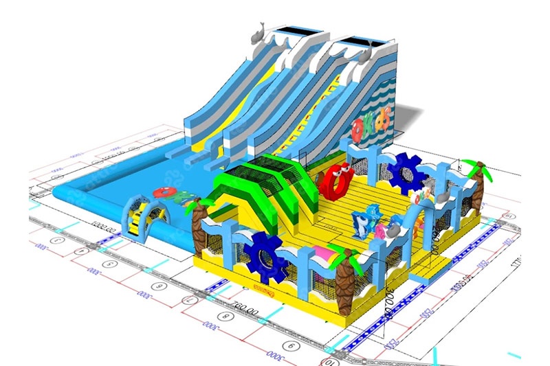 GP057 Dolphin III Inflatable Water Park Playround with Pool Slide