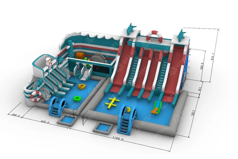 GP059 Dolphin IX Inflatable Water Park Playround with Pool Slide