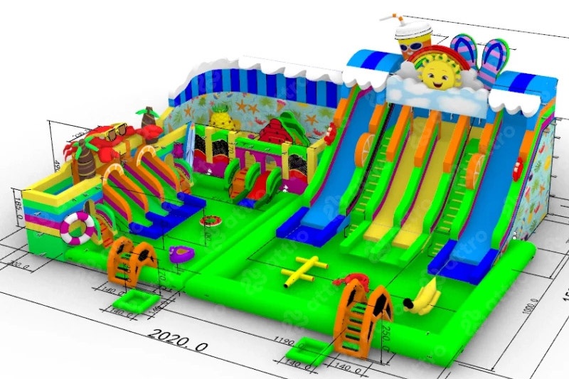 GP065 Beach Ground Water Park Inflatable Playround with Pool Slide